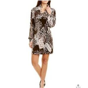 Tyler Boe Kristen  jacquard velvet feel dress mock neck animal print sz XS